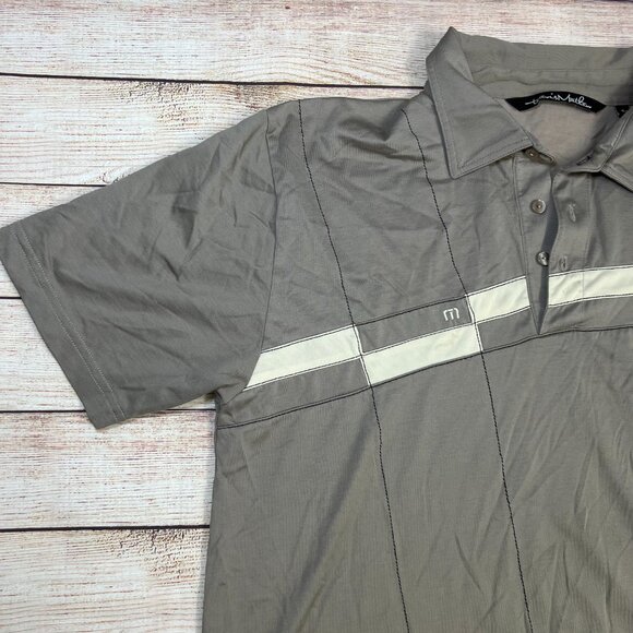 Travis Mathew Gray White Stripe Golf Polo Shirt Performance Men's Large - Picture 12 of 14